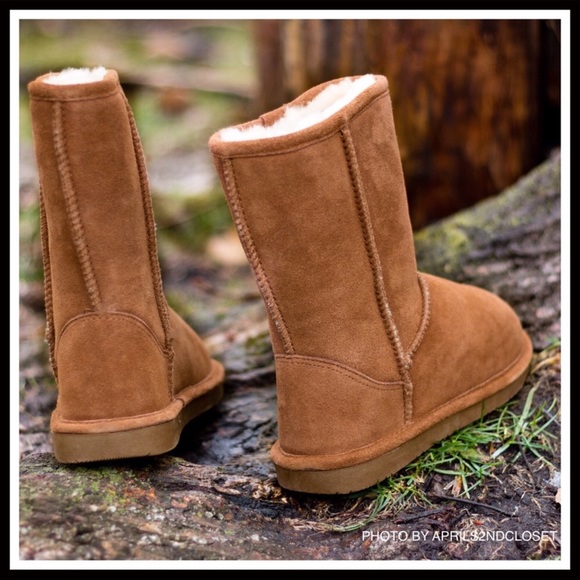 SUEDE SHEARLING LINED BOOTS TAN ANKLE BOOTIES - Picture 7 of 14